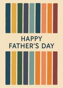 Retro vertical stripes frame a Happy Father's Day message on a cream background card design.
