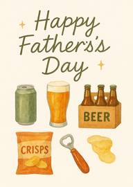 Watercolor Father's Day Card with Beer and Crisps Theme