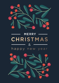 Elegant Merry Christmas and Happy New Year Card with Berries