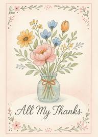 Watercolor bouquet in jar with all my thanks message