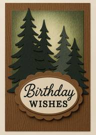 Rustic Birthday Wishes Card with Pine Tree Silhouettes