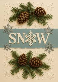 Elegant Snow Themed Winter Card with Pinecones and Snowflakes