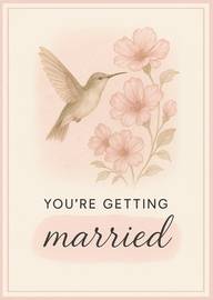 Elegant wedding card with hummingbird and pink flowers design