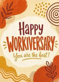 Retro floral work anniversary card with Happy Workiversary and You are the best message.