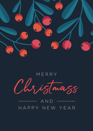 Elegant Christmas Card with Red Berries and Holiday Wishes