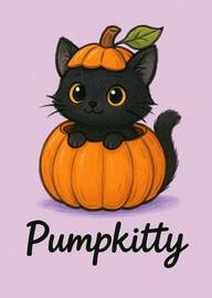 Cute black cat inside pumpkin with text Pumpkitty