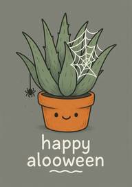 Cute potted aloe plant with spider web Halloween pun
