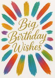 Colorful paint strokes surrounding golden birthday wishes text