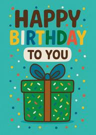 Colorful happy birthday message with gift and confetti