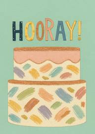 Colorful cake with word hooray birthday celebration