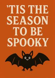 Spooky Halloween Card with Cute Black Bat Illustration