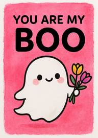 Cute ghost holding flowers with you are my boo text