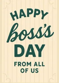 Teal Happy Boss's Day card with retro typography and a from all of us message.