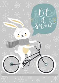 Cute Bunny Riding Bicycle in Snow with Let It Snow Text