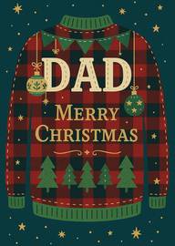Christmas sweater design with dad text decorations and trees