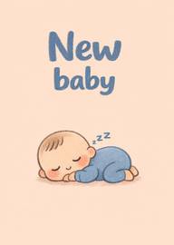 Adorable sleeping baby illustration with soft pastel colors and text