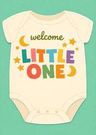 Welcome Little One Baby Card with colorful letters and stars