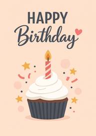 Birthday cupcake with candle confetti celebration heart