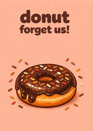 Chocolate iced donut with sprinkles and playful farewell text