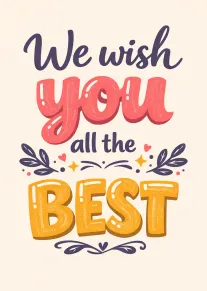 Typographic card reading We wish you all the best with pink, gold and purple decorations.