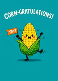 Happy cartoon corn holding yay flag with corn-gratulations text