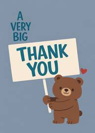 Cute bear holding large thank you sign with small red heart