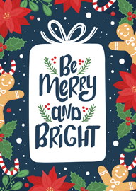 Festive Christmas card with gingerbread and holiday message