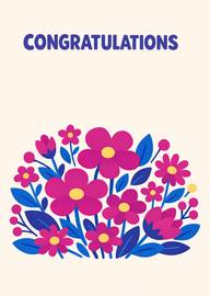 Bright floral congratulation card with bold lettering