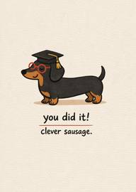Cartoon dachshund dog graduate with glasses clever sausage