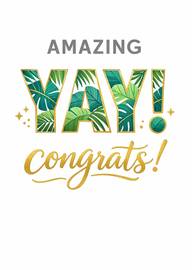 Amazing Yay Congrats Tropical Leaf Bold Gold Congratulations Card