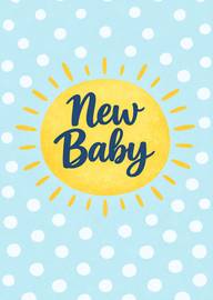Cute new baby card yellow sun blue polka dot background