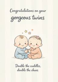 Congratulations on Your Gorgeous Twins with Cute Baby Illustration