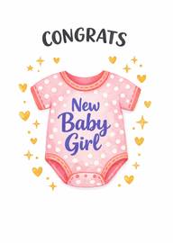 Pink polka dot baby onesie with congrats and stars around