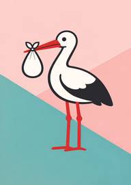 Illustration of Stork Carrying Baby Bundle on Colored Background