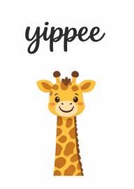 Cute giraffe illustration with yippee text in cheerful style
