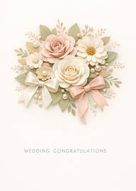 Elegant wedding congratulations card with floral design and ribbons