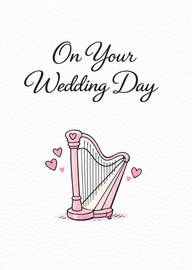 Elegant pink harp with hearts wedding day greeting card