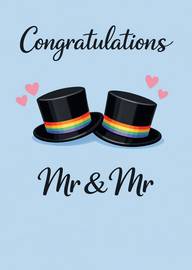 Congratulations Mr and Mr with Two Rainbow Hat and Hearts