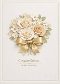 Elegant cream and gold floral congratulations card with bow