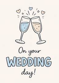 Illustration of clinking champagne glasses wedding congratulations card