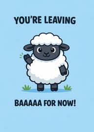 Cute sheep waving goodbye with leaving message