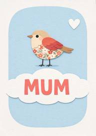 Cute bird with floral wing and mum text in cloud shape