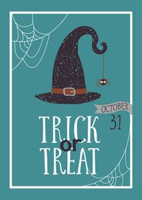 Trick or Treat Halloween Card with Witch Hat and Spider