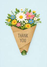 Colorful bouquet of flowers with thank you message card