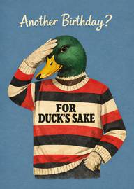 Anthropomorphic duck in striped sweater humorous birthday card
