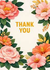 Elegant floral thank you card with warm orange and pink blooms