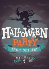 Spooky Halloween Party Poster with Witch Silhouette and Trick-or-Treat Text