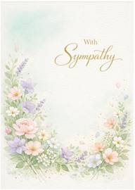 Delicate pastel floral sympathy card with gentle calligraphy text