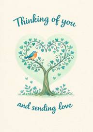 Watercolor heart tree with bird thinking of you sending love