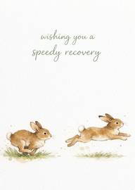 Watercolour rabbits wishing you a speedy recovery in soft green
